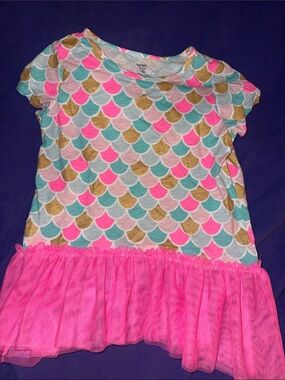 Carter's Girls Mermaid Scale Tee with Pink Tulle Ruffle